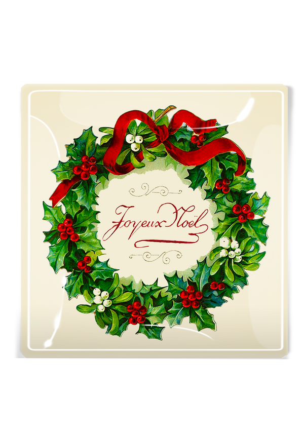 Joyeux Noel Wreath Decoupage Glass Tray