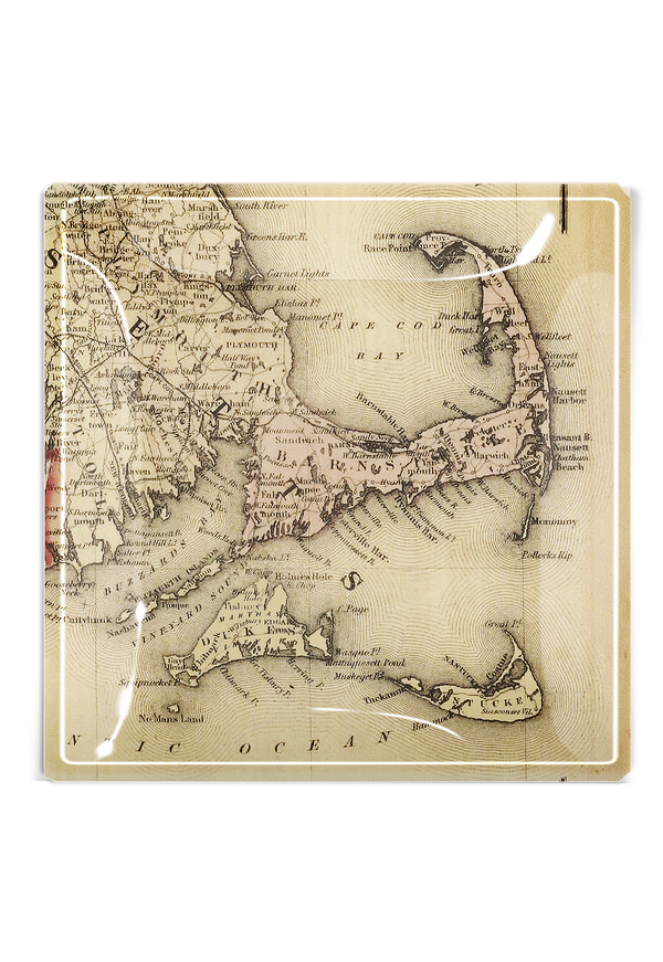 Vintage Cape Cod Map Decoupage Glass Tray
