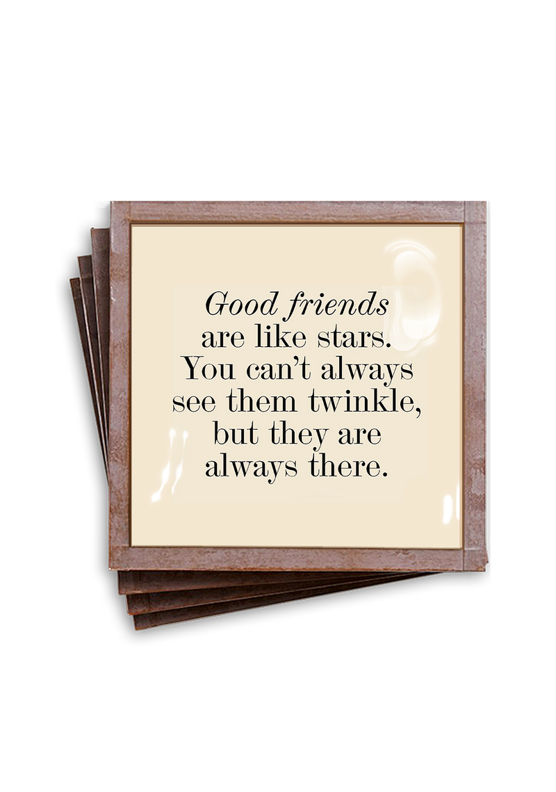 Min. Case Pack of 2 // Good Friends Are Like Stars Copper & Glass Coasters, Set of 4