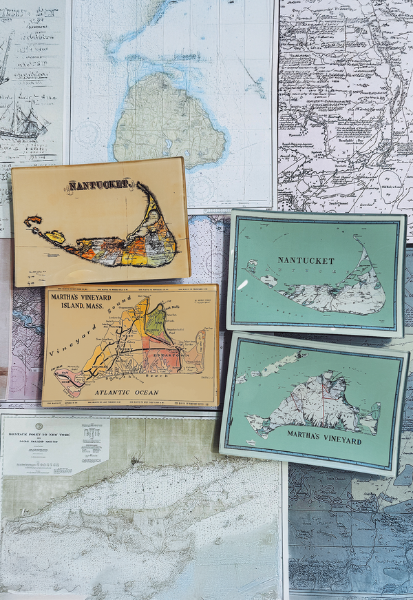 Martha's Vineyard Antique Map Decoupage Glass Tray
