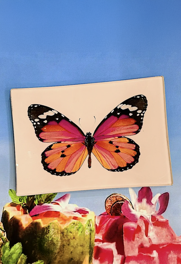 Pink Sardinia Butterfly Decoupage Glass Tray