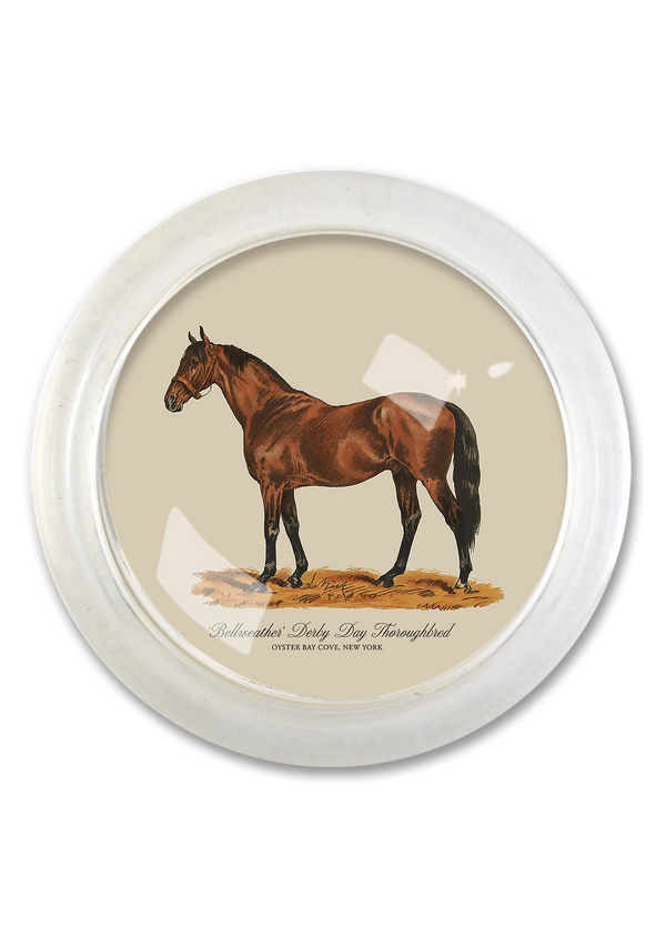‘Bellweather’ Derby Day Thoroughbred 4" Round Glass Coaster