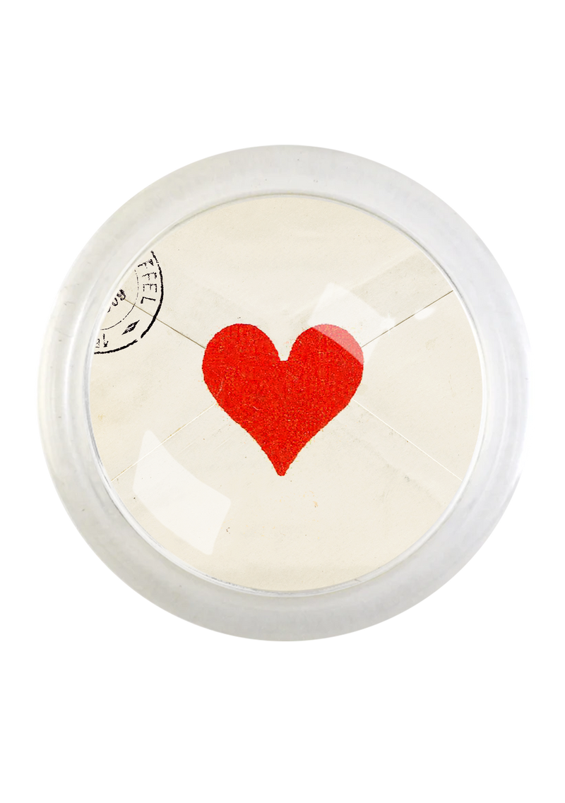 French Heart Envelope 4" Round Glass Coaster