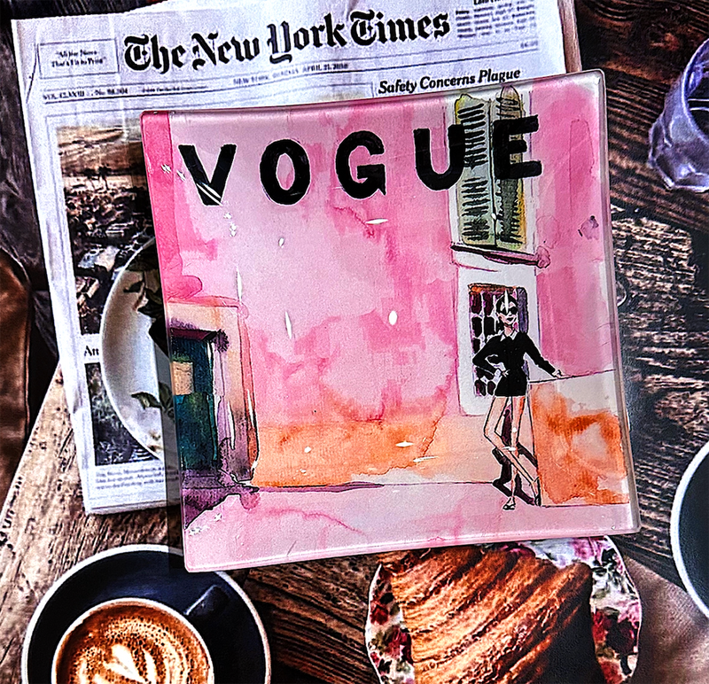 Vogue Audrey Watercolor Decoupage Glass Tray