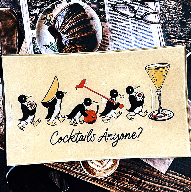 Penguins Marching Cocktails Anyone Decoupage Glass Tray