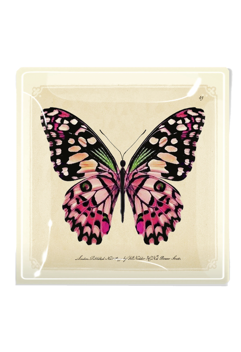 Pink Butterfly Decoupage Glass Tray