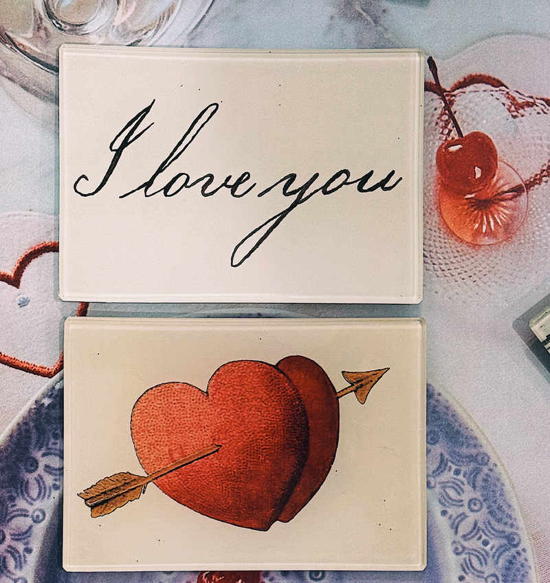 I Love You Script Decoupage Glass Tray