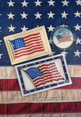 America, America American Flag Glass Decoupage Tray