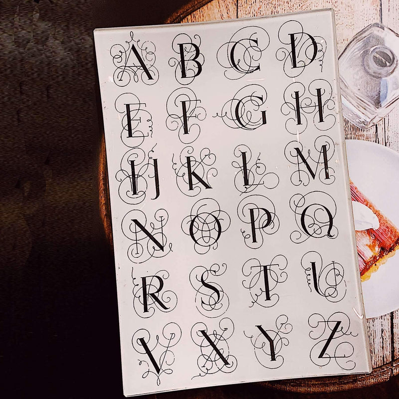 Bensgarden.com | Alphabet Elegant Calligraphy Decoupage Glass Tray - Bensgarden.com
