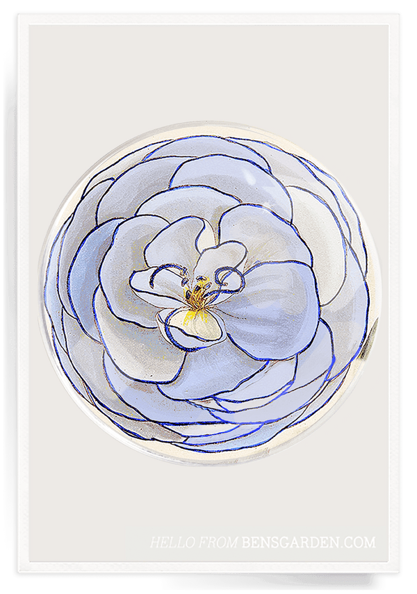 Bensgarden.com | Blue Petal Flower Round Decoupage Glass Tray - Bensgarden.com