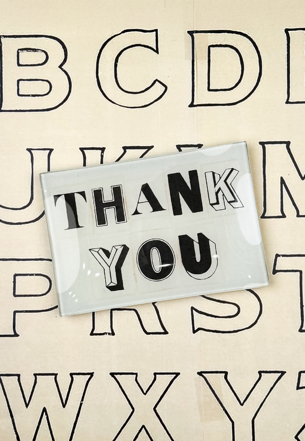 Thank You Newspaper Letters Decoupage Glass Tray