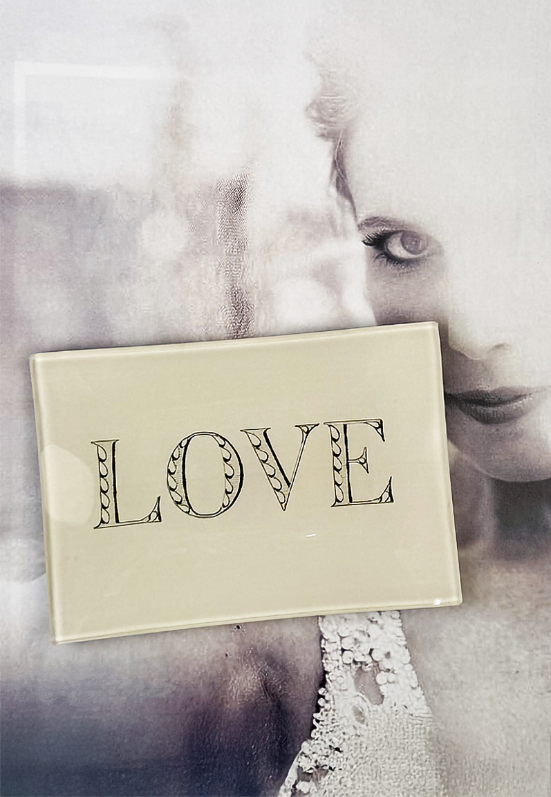 Love Engraved Victorian Bookplate Decoupage Glass Tray