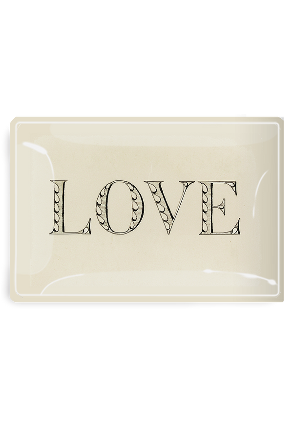 Love Engraved Victorian Bookplate Decoupage Glass Tray