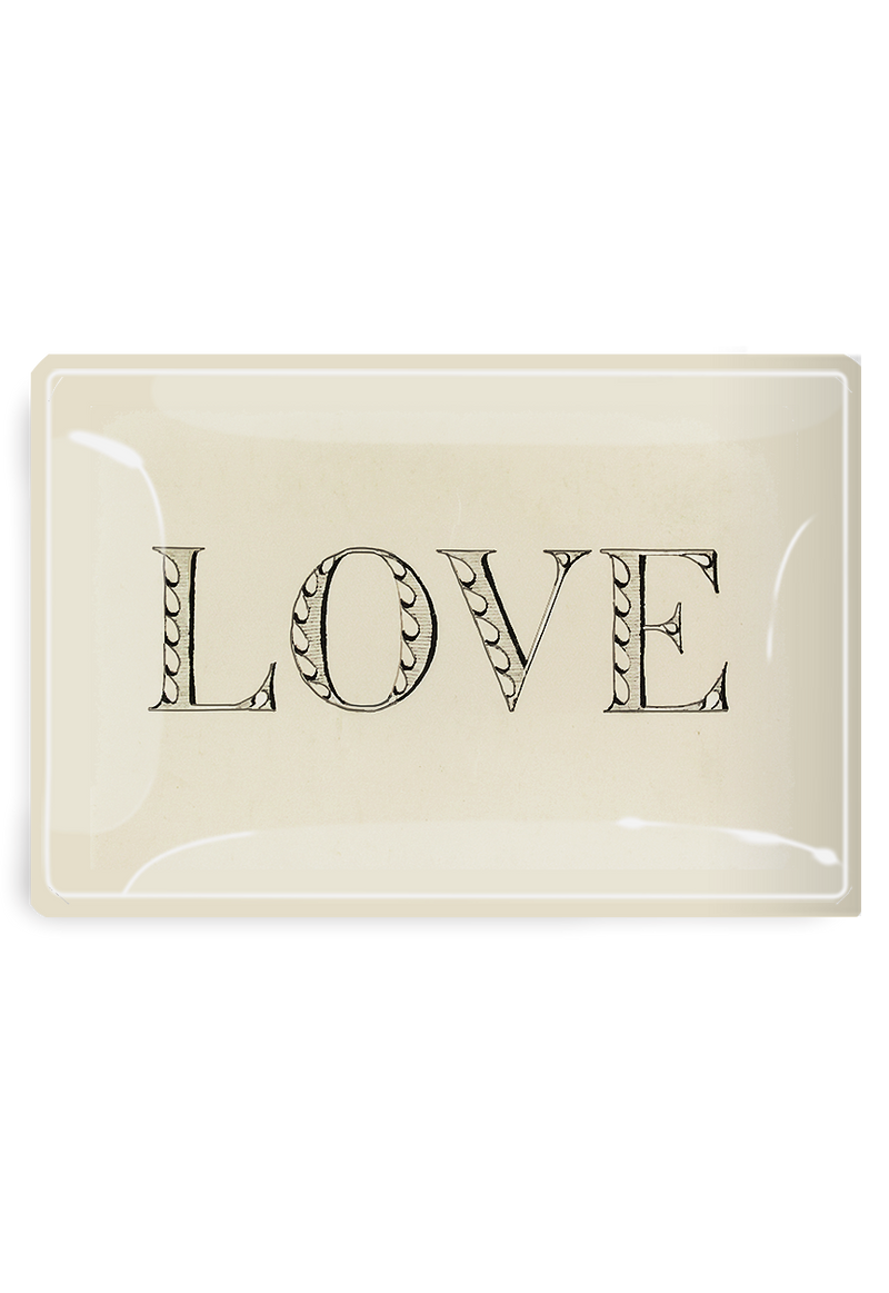 Love Engraved Victorian Bookplate Decoupage Glass Tray