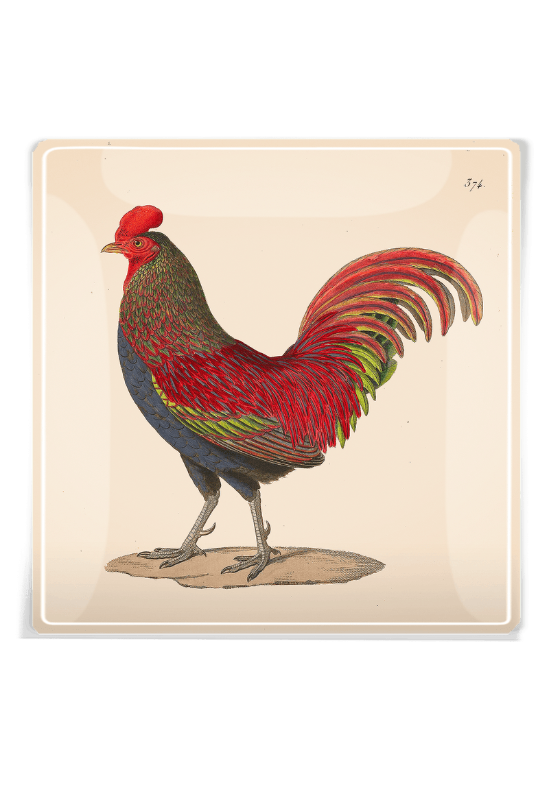 Early Bird Red Rooster Decoupage Glass Tray - Wholesale Ben's Garden 