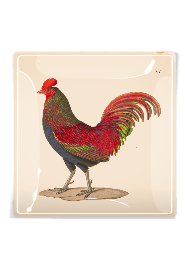 Early Red Rooster Texas Decoupage Glass Tray - Wholesale Ben's Garden 