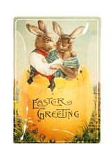 Easter Greeting Bunny Pair in Yellow Egg Decoupage Glass Tray - Wholesale Ben's Garden 