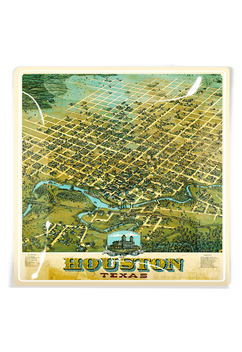 Houston, Texas Vintage Map Decoupage Glass Tray - Wholesale Ben's Garden 