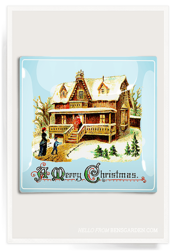 Bensgarden.com | Merry Christmas Cottage Decoupage Glass Tray - Bensgarden.com