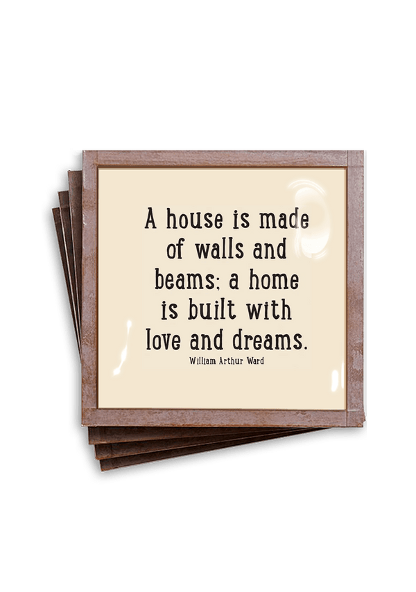 Min. Case Pack of 2 // A House Is Made Of Walls Copper & Glass Coasters, Set of 4 - Wholesale Ben's Garden 