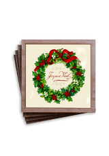 Min. Case Pack of 2 // Joyeux Noel Wreath Christmas Copper & Glass Coaster, Set of 4 - Wholesale Ben's Garden 
