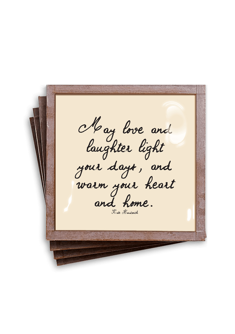 Min. Case Pack of 2 // May Love & Laughter Copper & Glass Coasters, Set of 4 - Wholesale Ben's Garden 