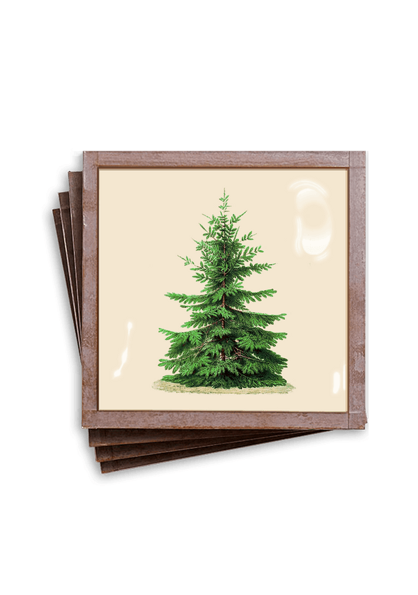 Min. Case Pack of 2 // Vintage Christmas Tree Copper & Glass Coaster, Set of 4 - Wholesale Ben's Garden 