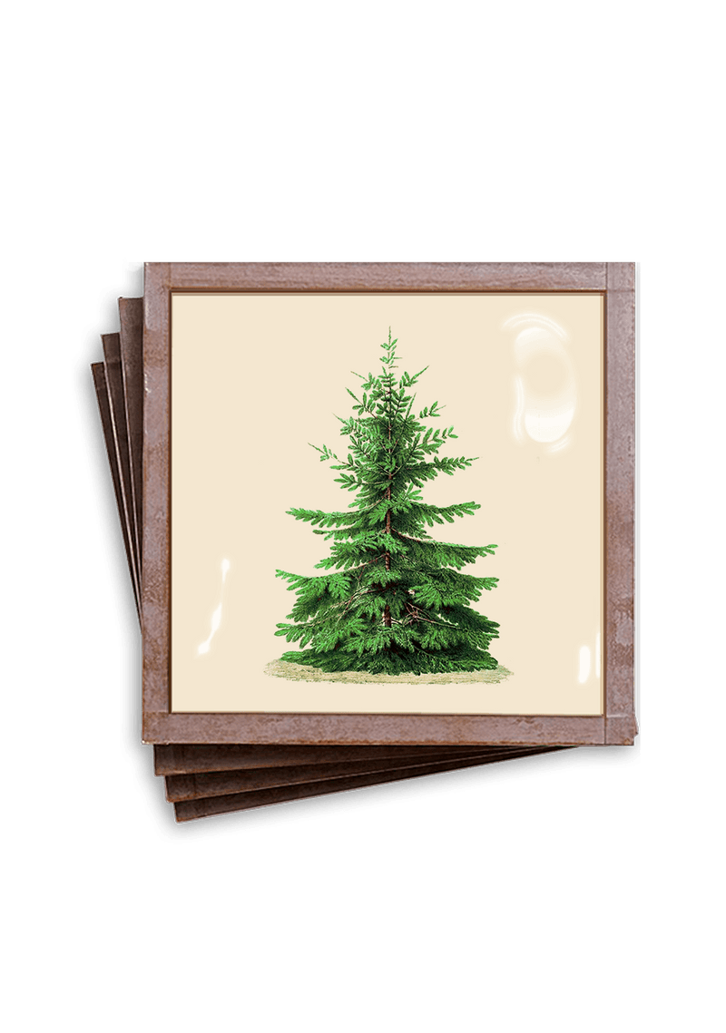 Min. Case Pack of 2 // Vintage Christmas Tree Copper & Glass Coaster, Set of 4 - Wholesale Ben's Garden 