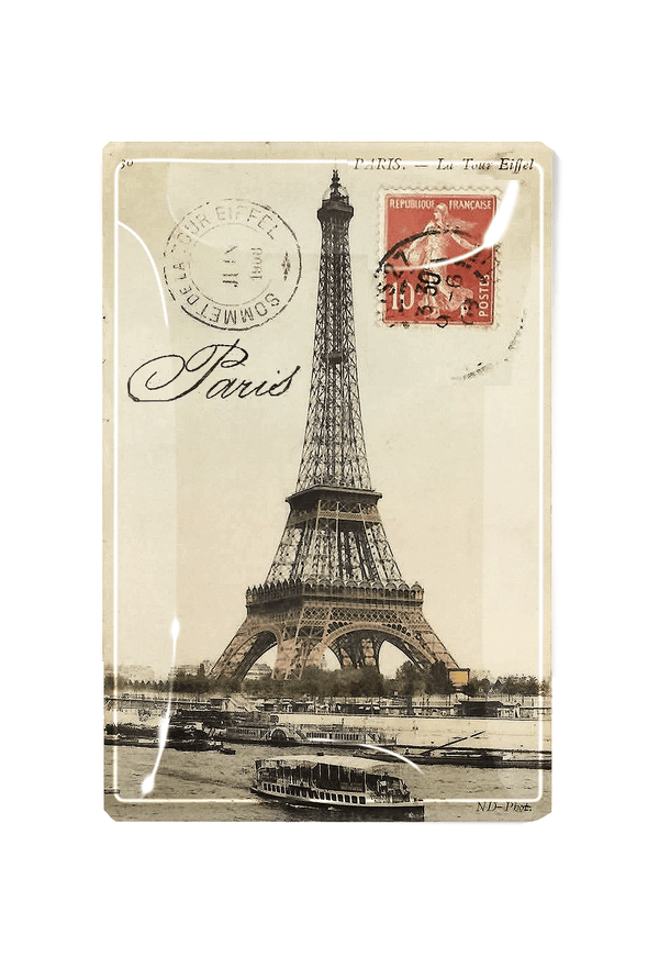 Bensgarden.com | Paris Eiffel Tower Red Stamp Decoupage Glass Tray - Bensgarden.com