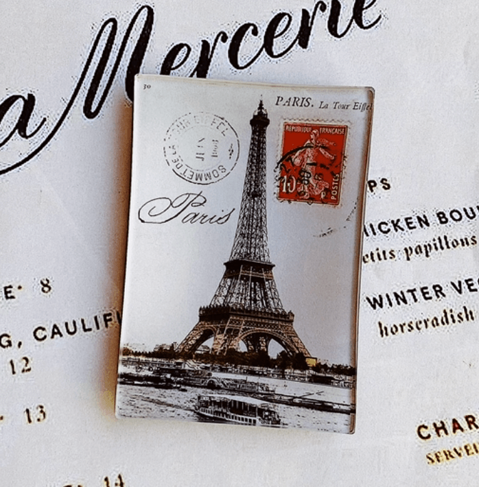Paris Eiffel Tower Red Stamp Decoupage Glass Tray - Wholesale Ben's Garden 