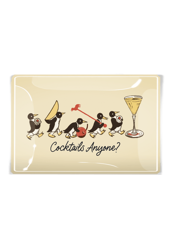 Penguins Marching Cocktails Anyone Decoupage Glass Tray - Wholesale Ben's Garden 