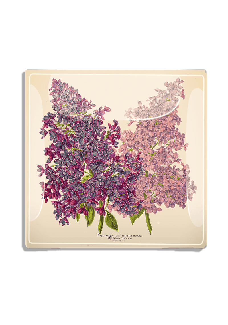 Bensgarden.com | Pink and Purple Lilac Blossoms Decoupage Glass Tray - Bensgarden.com