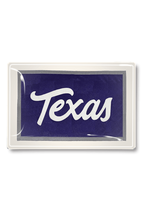 Texas Script Pennant Blue and Grey Decoupage Glass Tray - Wholesale Ben's Garden 