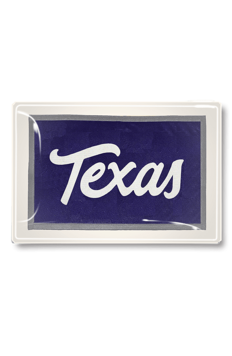Texas Script Pennant Blue and Grey Decoupage Glass Tray - Wholesale Ben's Garden 
