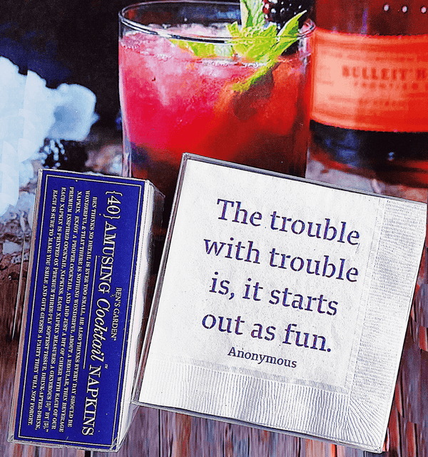The Trouble With Trouble Amusing Cocktail Napkins // Min. Case Pack of 6 - Wholesale Ben's Garden 