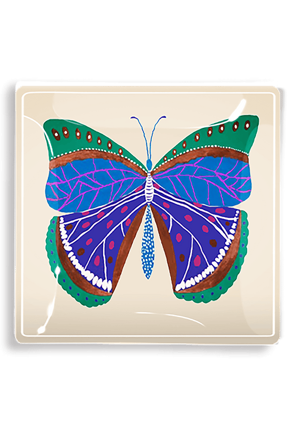 Turquoise Maldives Butterfly Decoupage Glass Tray - Wholesale Ben's Garden 