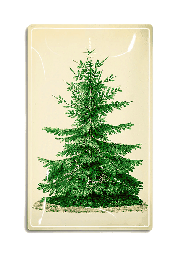 Vintage Christmas Tree Decoupage Glass Tray