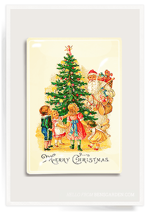 Bensgarden.com | Vintage Santa Christmas Tree Glass Decoupage Tray - Bensgarden.com