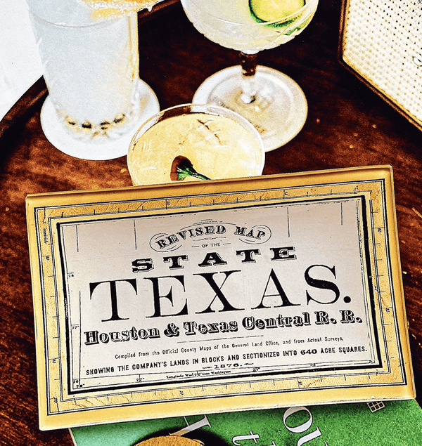 Vintage Texas Map State Seal Decoupage Glass Tray - Wholesale Ben's Garden 