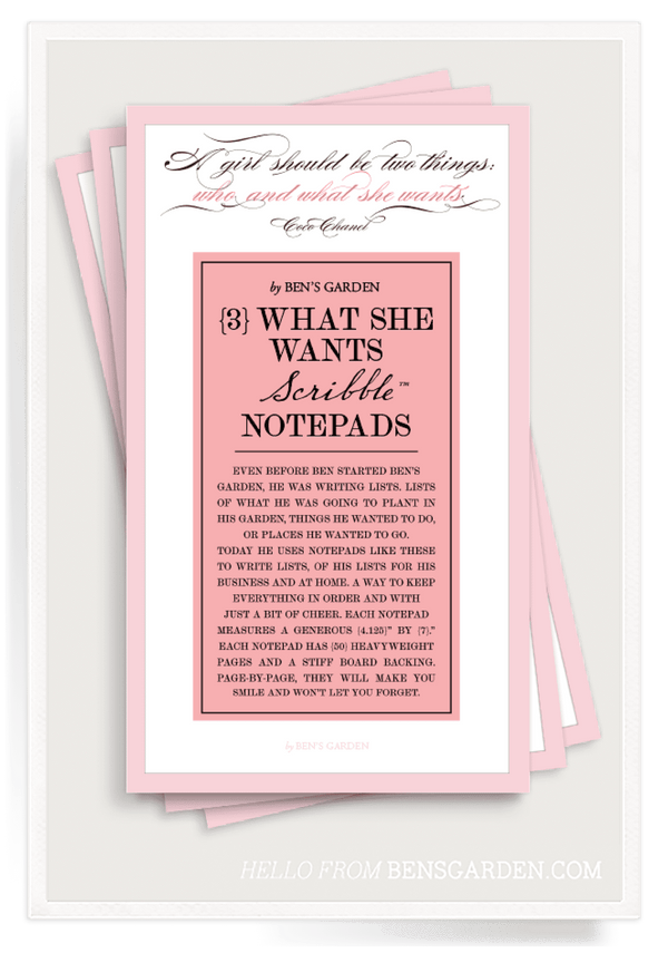 Bensgarden.com | Who And What She Wants Scribble Notepad Set Of 3 // Min. Case Pack of 6 - Bensgarden.com