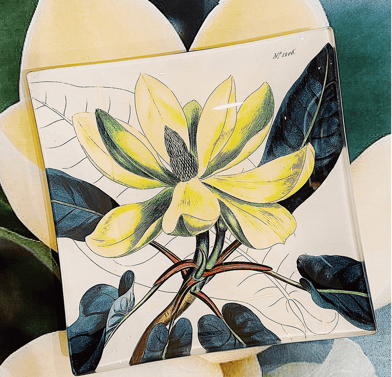 Yellow Magnolia No. 1206 Decoupage Glass Tray - Wholesale Ben's Garden 